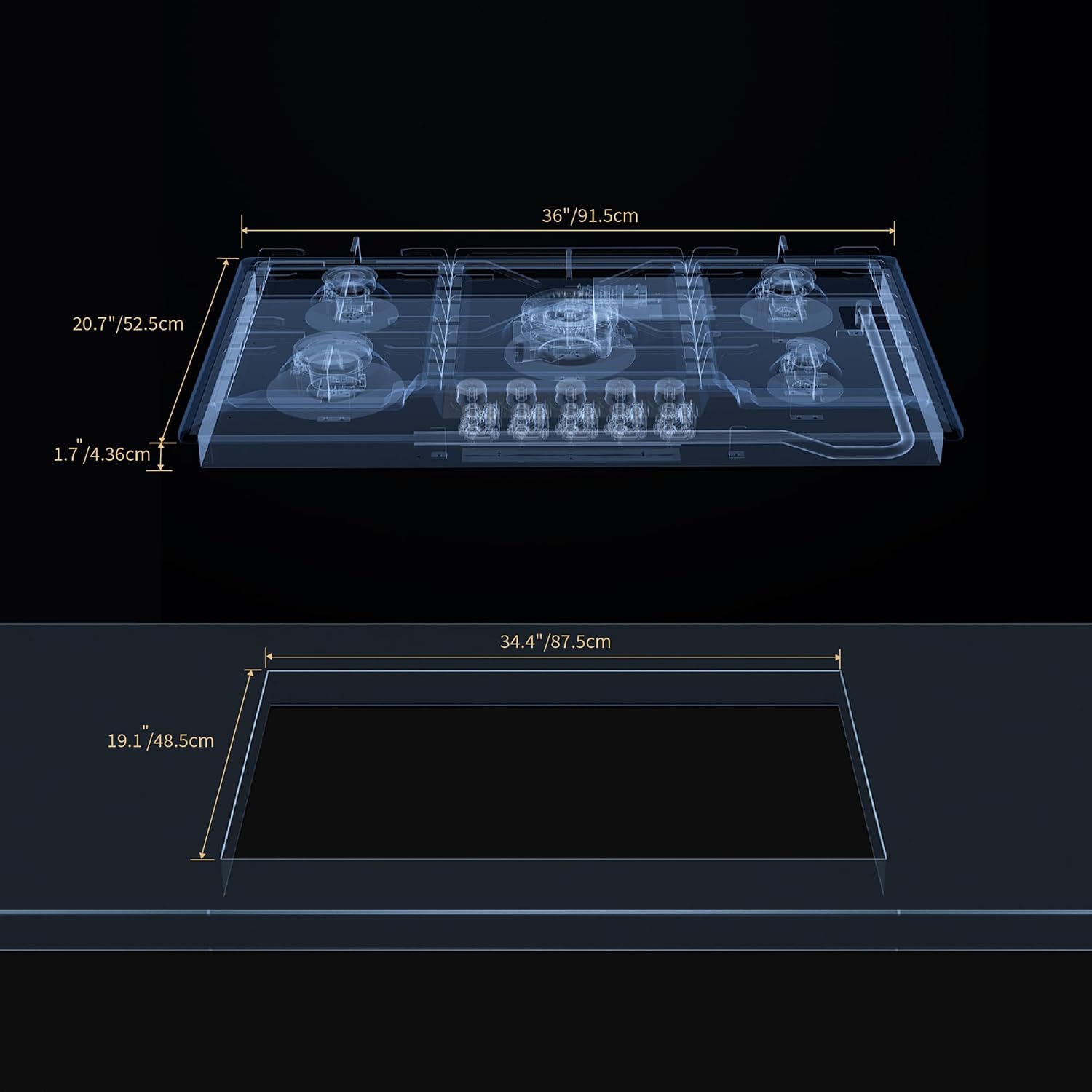 Empava 36' Recessed Gas Stove Cooktop with 5 Italy SABAF Sealed Burner NG/LPG Convertible in Stainless Steel