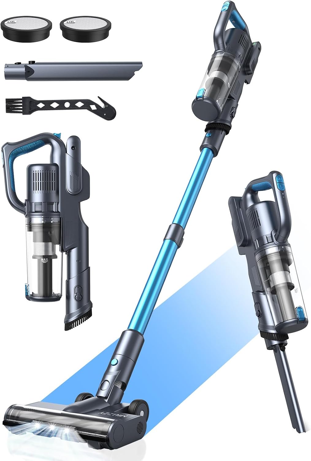MIUZZY 35,000pa Cordless Vacuum Cleaner, Max 50 Minutes, Lightweight Cordless Cleaners for Home, Stick and Handheld Vacuum for Carpets, Hard Floor, Pet Hair, Cars (Blue)