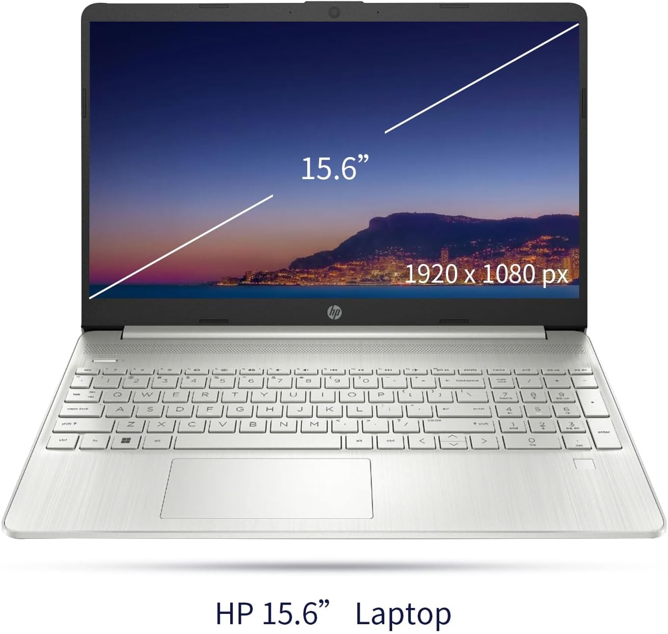 HP Essential Laptop, 15.6' FHD Display, Intel Core i3-1215U, 12GB RAM, 512GB PCIe SSD, Fingerprint Reader, Webcam, Type-C, HDMI, SD Card Reader, Wi-Fi, Windows 11 Home, Silver