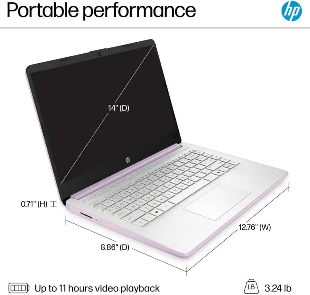 HP 2025 14-inch Student Laptop - Win 11 Pro & 1-Year Office 365 • Intel Quad-Core (Beats N4120) CPU • Wi-Fi 6 • Copilot AI • 16G RAM • 128G UFS + 256GB SD Card • Thin & Light Laptop • w/Accessories