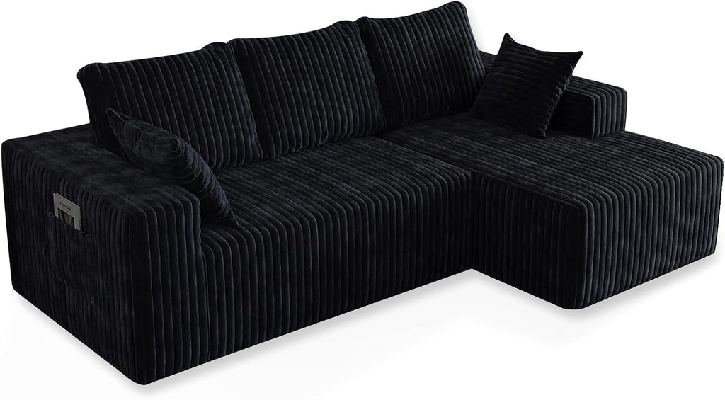 96' Modular Sectional Cloud Couch for Living Room Deep Seat L Shapes Boneless Couch with Oversized Chaise Lounge, Comfy Memory Foam Flannel Fabric Sofa for Bedroom Apartment, No Assembly Required