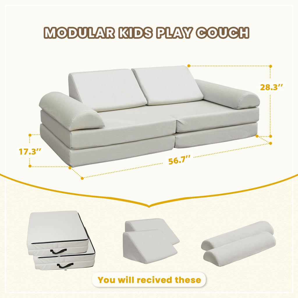 jela Kids Couch, Waterproof Kids Modular Sofa for Outdoor & Indoor, UV Resistant Child Sectional Sofa, Foam Play Couch Playhouse Play Set for Children Adults(Sand Beige) | waterproof