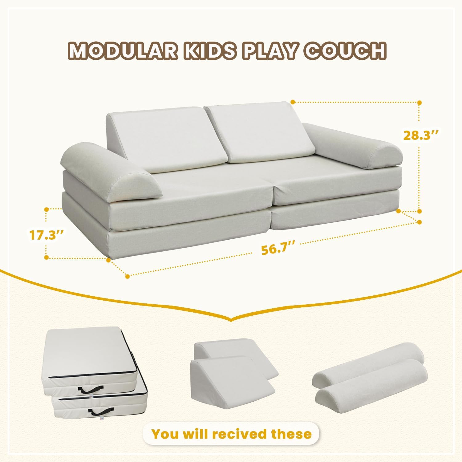 jela Kids Couch, Waterproof Kids Modular Sofa for Outdoor & Indoor, UV Resistant Child Sectional Sofa, Foam Play Couch Playhouse Play Set for Children Adults(Sand Beige) | waterproof