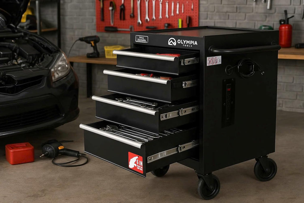 Olympia Tools 27-Inch Rolling Tool Cabinet with 4 Drawers - Mobile Tool Chest with Ball Bearing Slides and Fully Extendable Drawers for Garage Storage