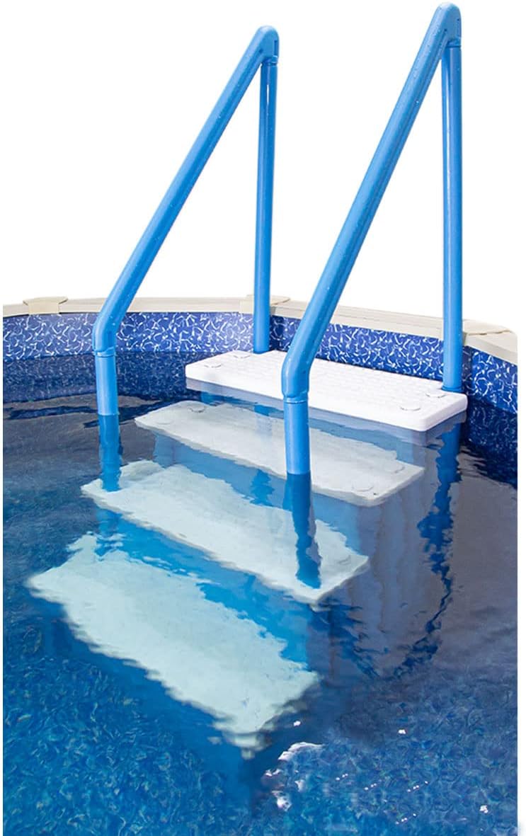 Aqua Select Anti-Slip in-Pool Steps | Blue/White Steps | for Above Ground Swimming Pools | Can Mount to Decks 48' to 54' H | Safety Stairs Capacity Up to 350 lbs
