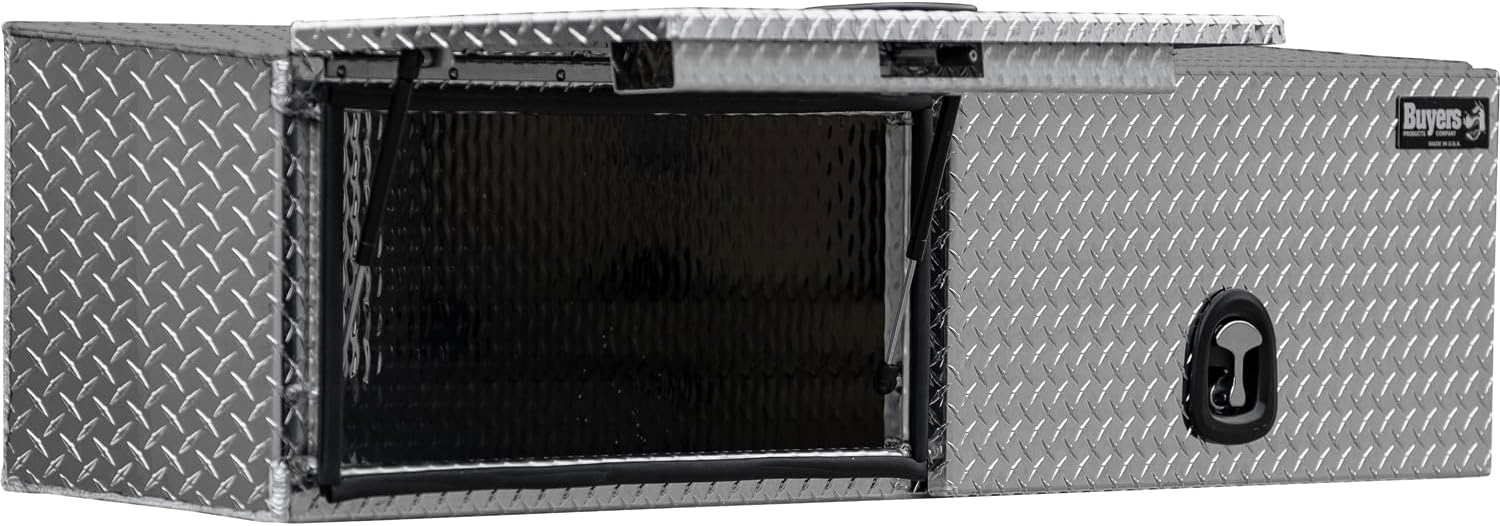 Buyers Products 1701351 Topsider Truck Tool Box, 16x13x72 Inch Diamond Tread Aluminum, Dual Flip-Up Doors, Locking Compression Latches, Weather Resistant, No-Drill Mount, Made in USA