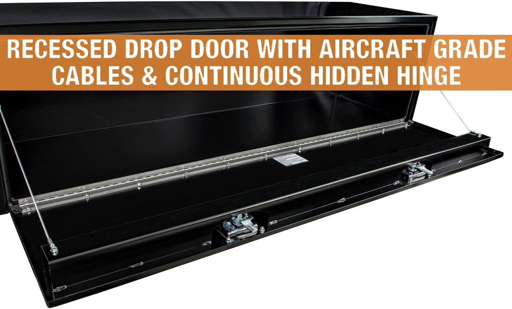 Buyers Products 1702317 Black Steel Underbody Truck Tool Box – 18 x 18 x 66 Inch - Truck Bed & Underbelly RV Storage Box, Locking T-Latch, Weather-Resistant, Heavy-Duty Flatbed Job Box, Made in USA