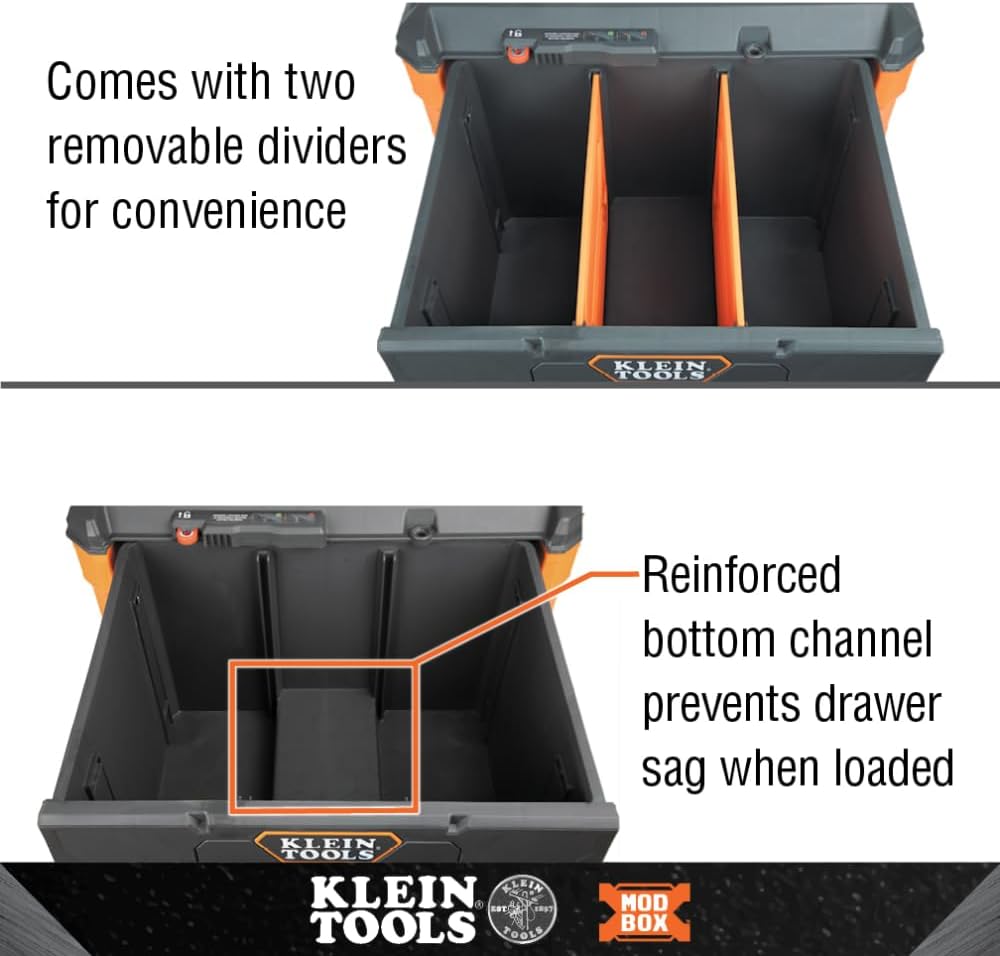 Klein Tools 54821MB MODbox 1-Drawer Tool Box Organizer, Heavy-Duty Deep Drawer, Stackable Module, 50-Pound Capacity