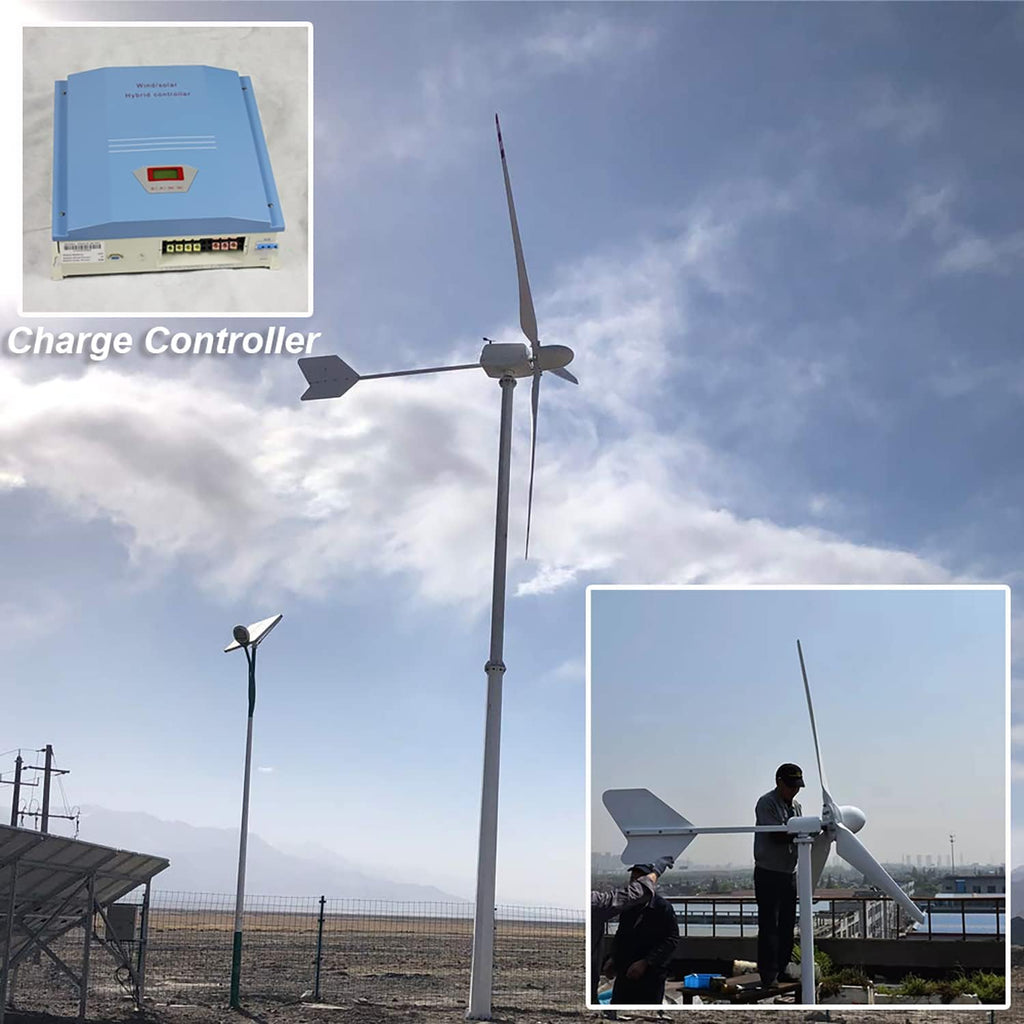 3KW Wind Solar Hybrid PWM Controller with Dump Load Built-in Wind Turbine Generator 3000W PV Solar Panels 1000W Charging Booster Regulator with LCD Display Charge 120V Battery Off Grid System