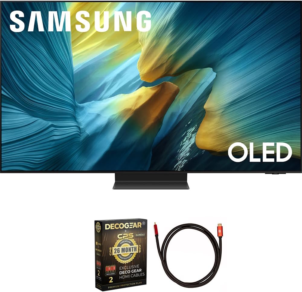 Samsung QN65S95FAFXZA 65 inch OLED 4K S95F Vision AI Smart TV 2025 (Renewed) Bundle with Deco Gear 6FT HDMI 2.0 Cable and CPS Exclusive 26 Month Protection Pack (BEACH-CPS-26M3500)