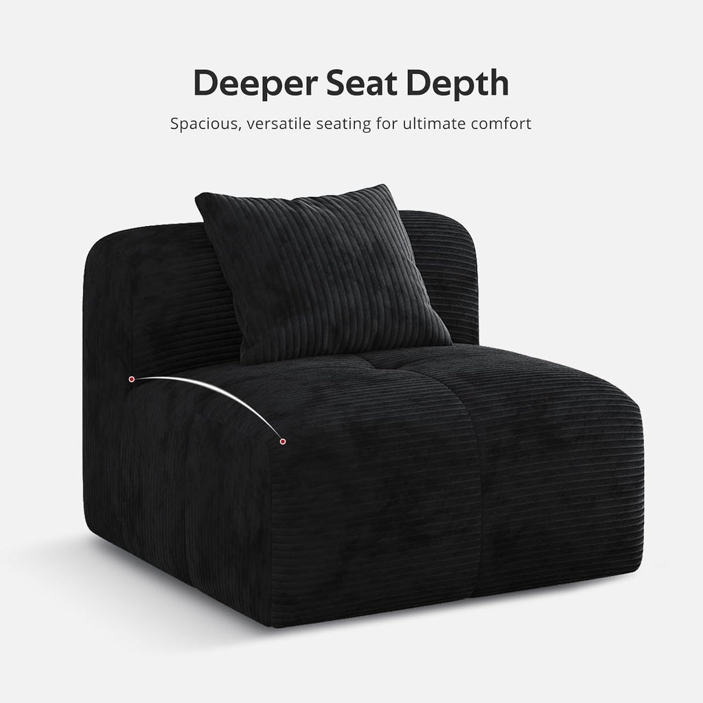 Modern L-Shaped Modular Sectional Sofa for Living Room，Oversized 3-Seater Couch with Deep Seat and Movable Ottoman – No Assembly,Comfortable Corduroy Fabric Boneless Sofa(Dark Gray) (Black)