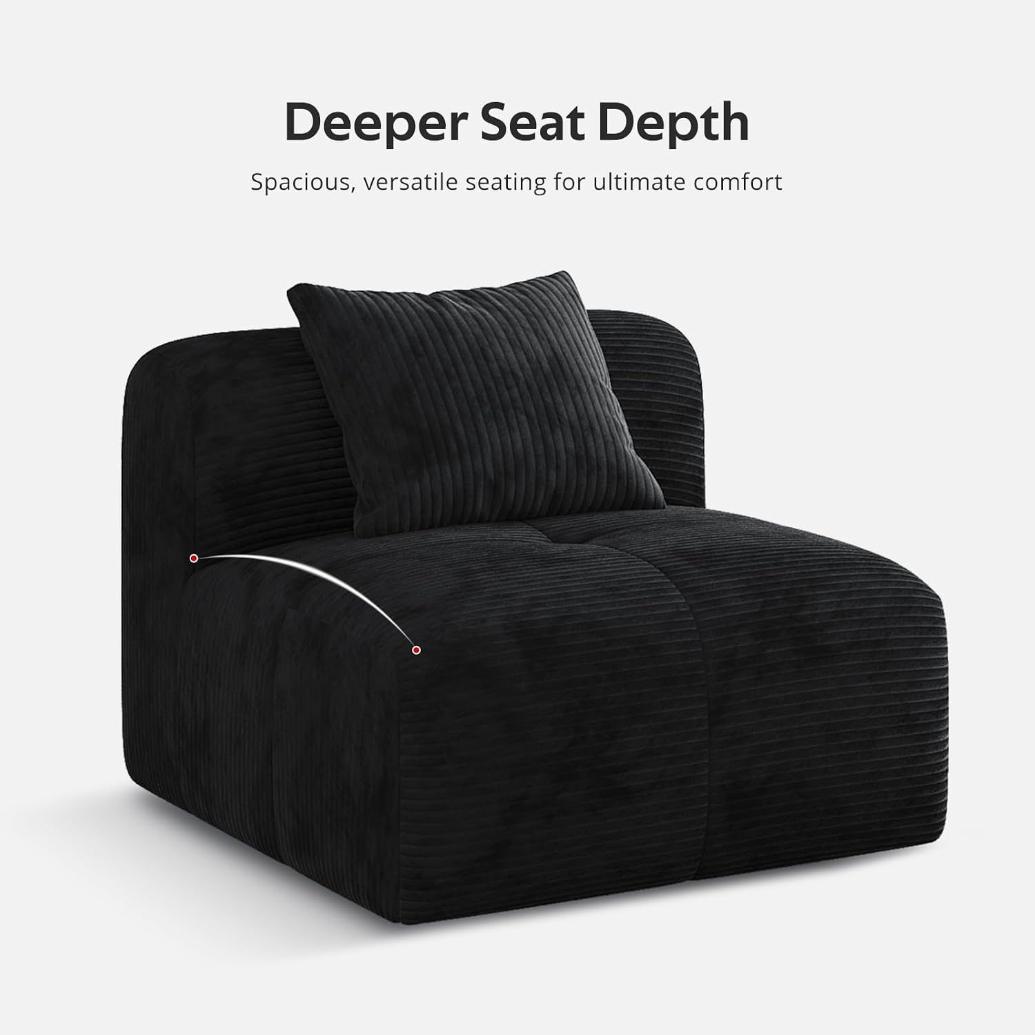 Modern L-Shaped Modular Sectional Sofa for Living Room，Oversized 3-Seater Couch with Deep Seat and Movable Ottoman – No Assembly,Comfortable Corduroy Fabric Boneless Sofa(Dark Gray) (Black)