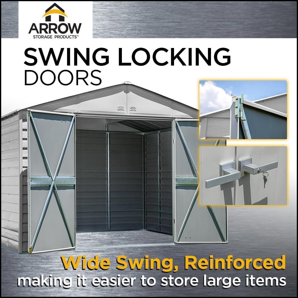 Arrow Select 10' x 12' Outdoor Lockable Steel Storage Shed Building, Sage Green