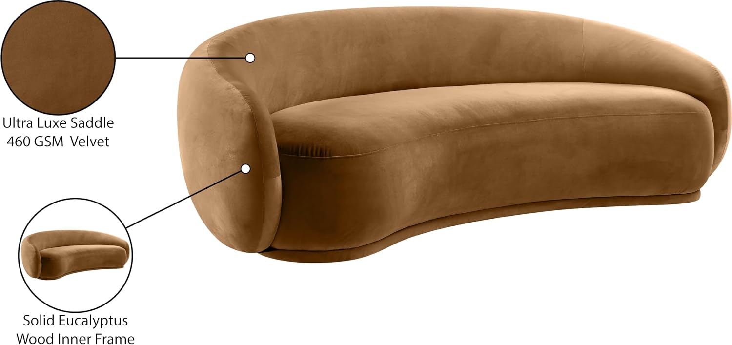 Meridian Furniture 44044Saddle-S Emery Collection Modern | Contemporary Sofa with Ultra Luxe Saddle 460 GSM Velvet, Solid Eucalyptus Wood Inner Frame, 95' W x 45.5' D x 31' H, Saddle