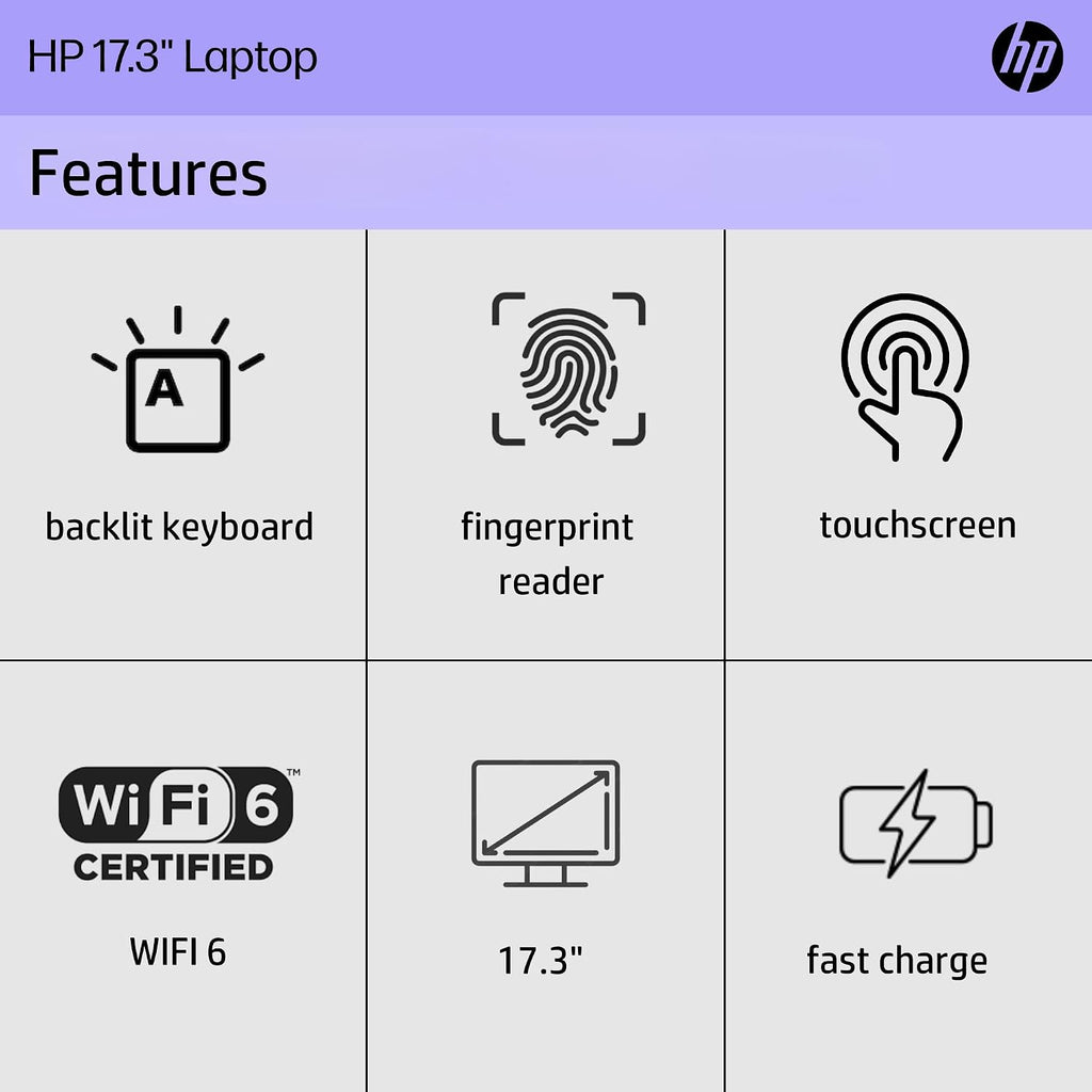 HP 17.3' Touchcreen Laptop - Backlit KB and Fingerprint Reader - Intel 13th 10-Core i5-16GB RAM, 512GB SSD - Win 11 Home and Microsoft 365 Web w/o Mouse