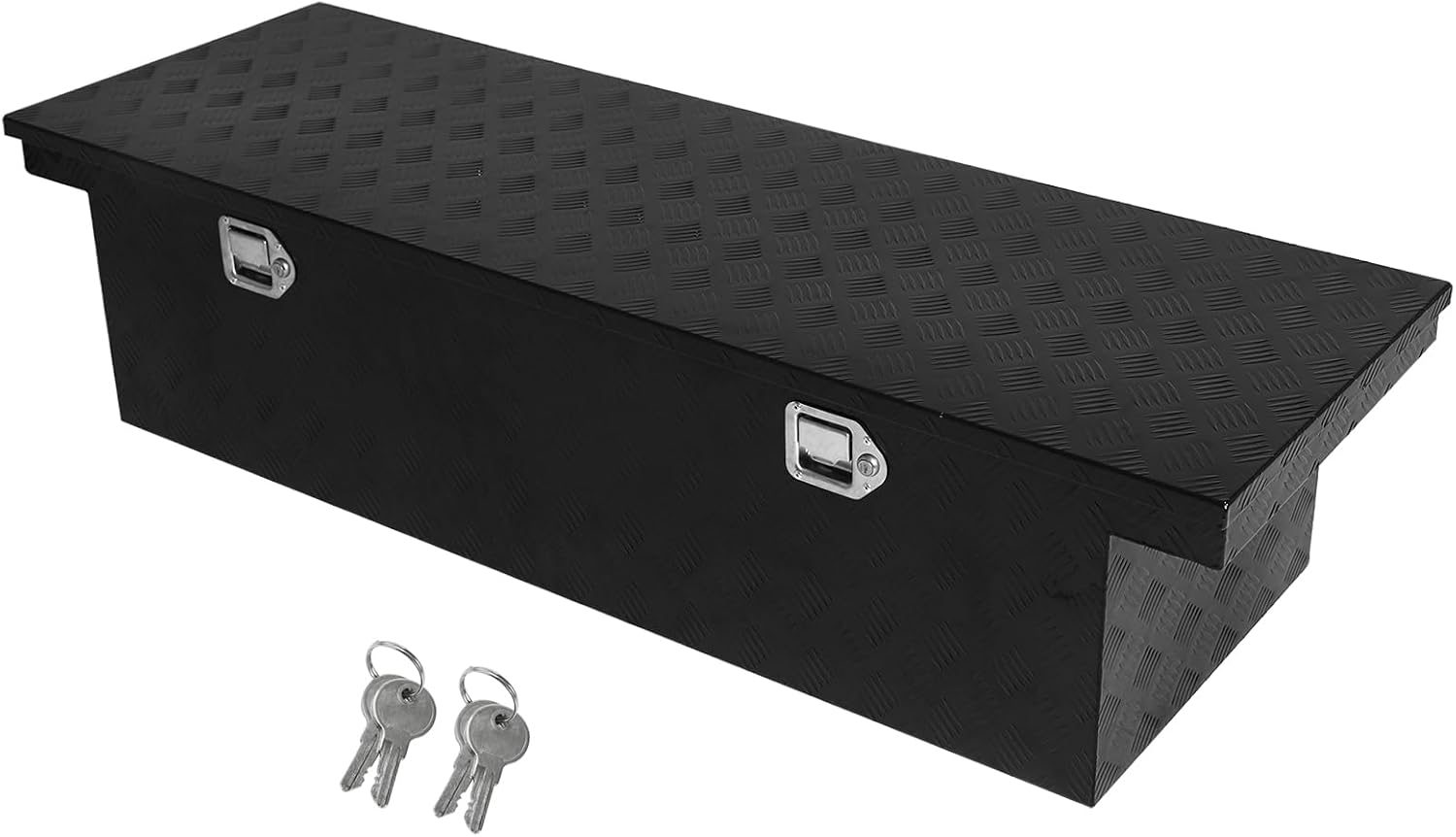 confote 60 Inch Heavy Duty Aluminum Stripes Plated Tool Box Pick Up Truck Bed RV Toolbox Waterproof Storage Organizer with Lock and Key,60'x 20'x 14'-Black