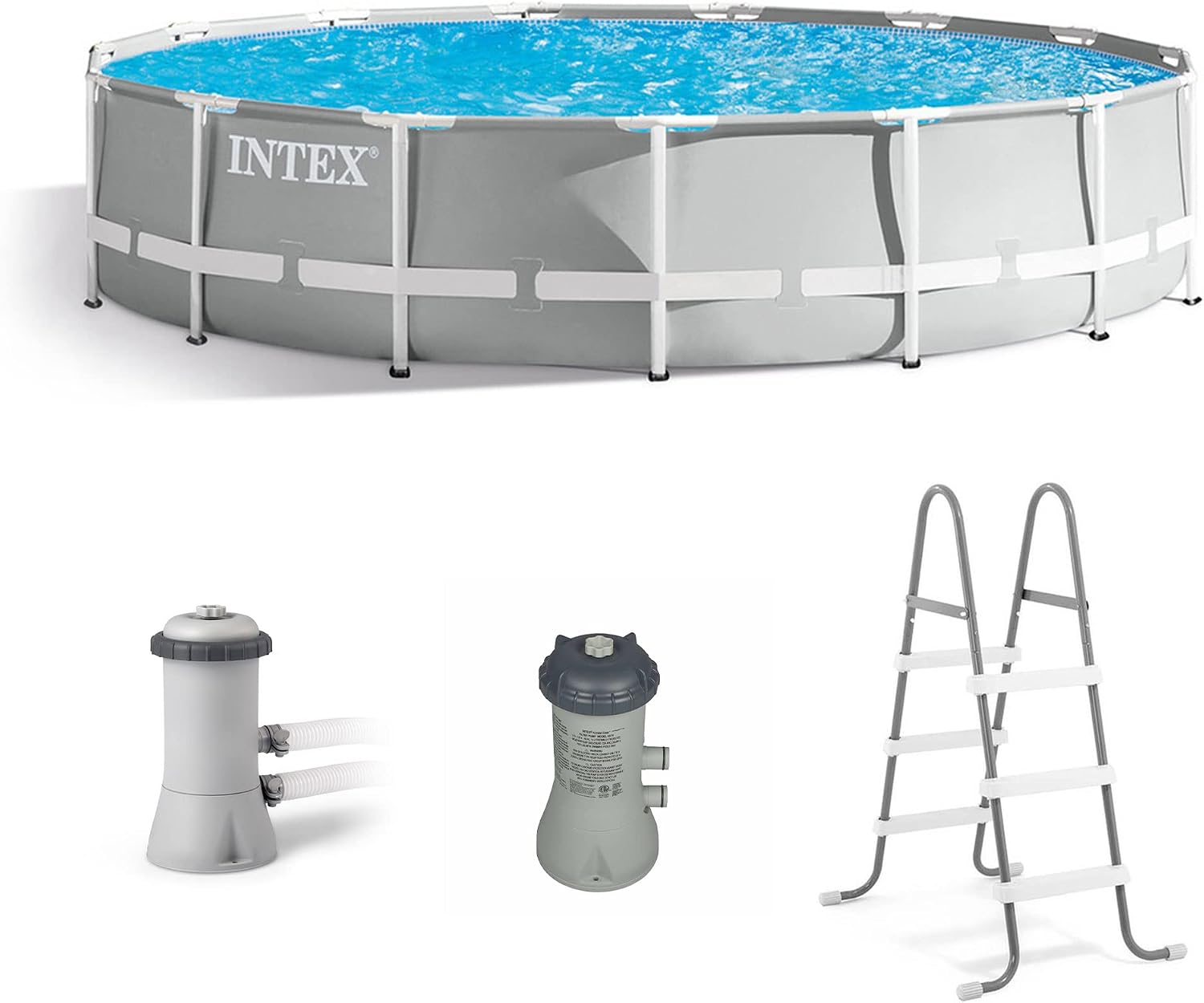 Intex 15' x 42' Prism Frame Above Ground Swimming Pool Set and Pool Filter Pump