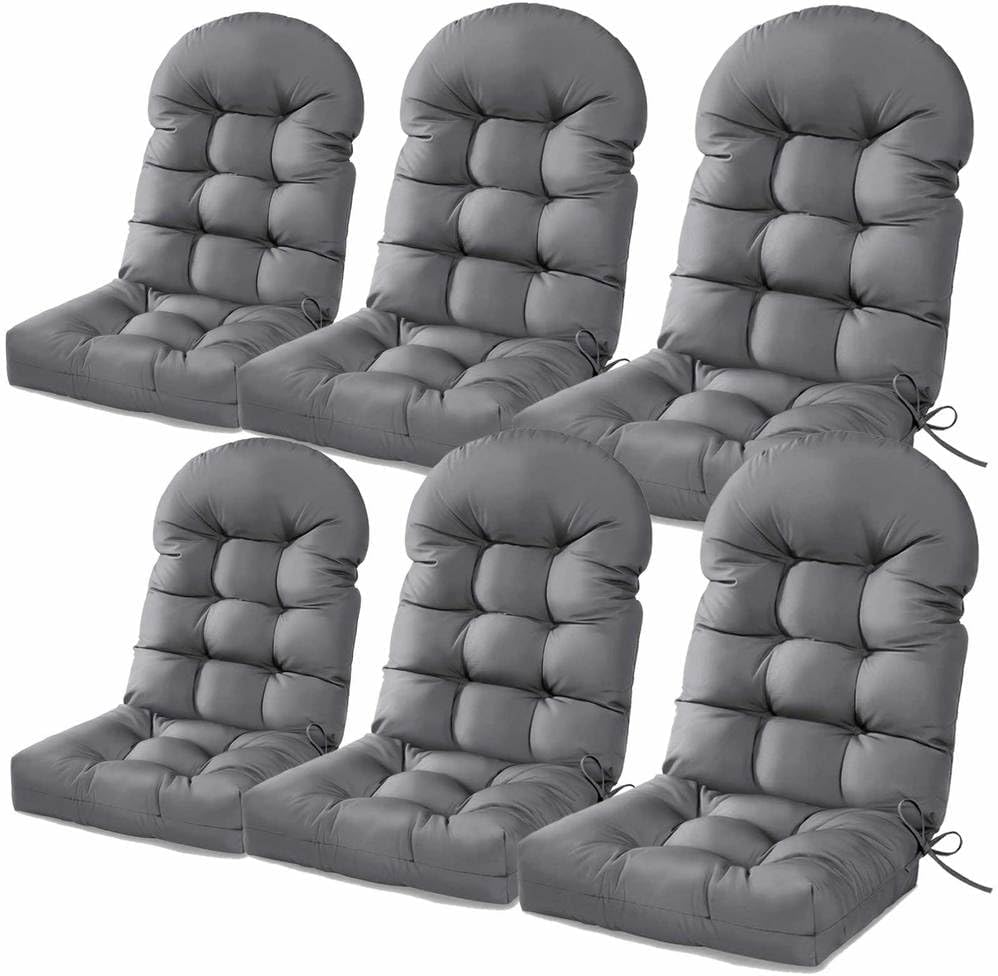 Chair Cushion Waterproof Outdoor Rocking Chair Cushions with Ties Anti-Slip High Back Patio Chair Cushions for Patio Furniture Cushions Dark Grey 6 Pieces