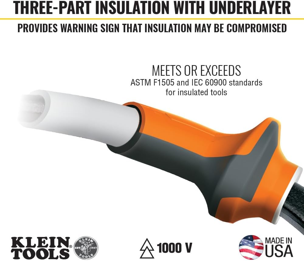 Klein Tools 94130 1000V Insulated Screwdriver Tool Set, Made in USA, with #2 Phillips and 1/4-Inch Cabinet Slim Tips, 2 Insulated Pliers and Wire Stripper