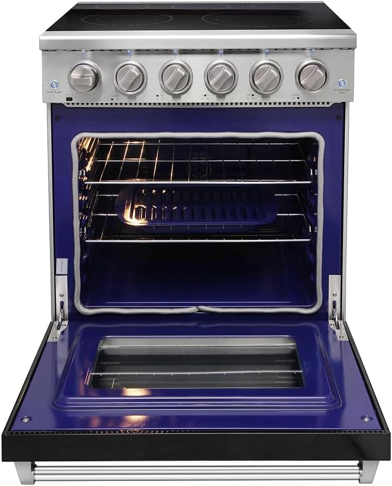 KOSTCH 30 inch Professional Electric Range with 5 Heating Elements Cooktop, 4.55 Cu. Ft. Convection Oven Capacity, Smooth Glass Top, in Stainless Steel, KOS-30RE06H (Black)