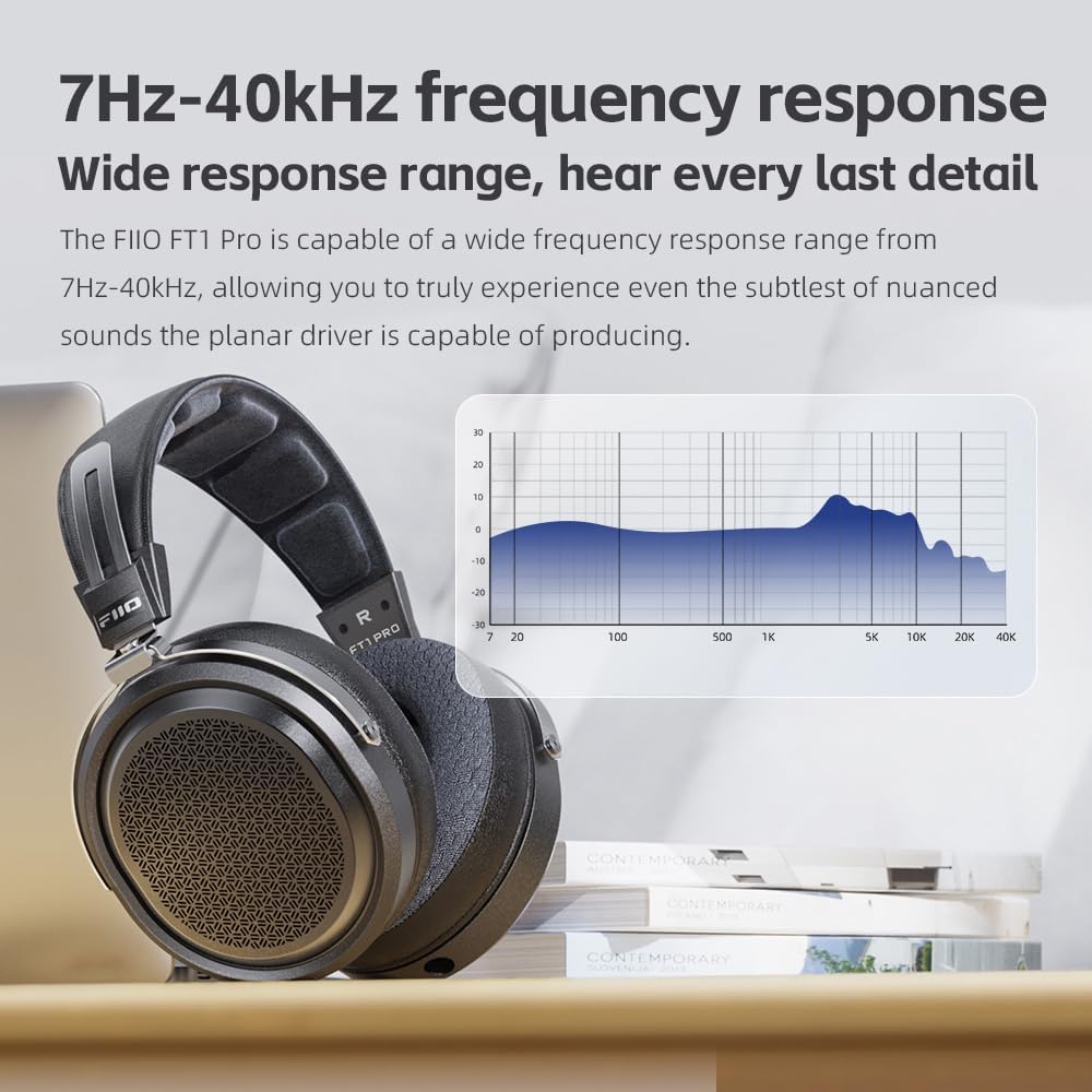 FiiO FT1 Pro Open-Back Planar Magnetic Wired Hi-Fi Headphones for Home, Studio, Recording, High Sensitivity (Black)