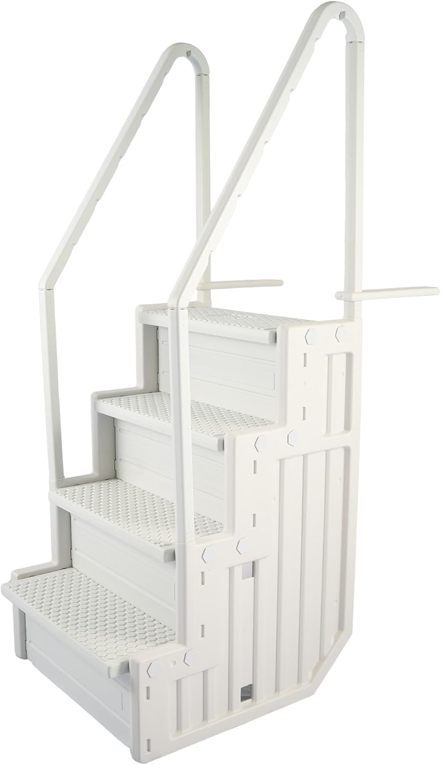 Blue Wave Easy Pool Steps – Anti-Slip Above Ground Pool Ladder – Fits 48-54-in Above Ground Pools, 350-lb Capacity – Wide Stairs with Handles & Deck Mounting Brackets, White Vinyl