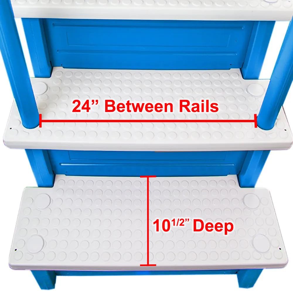 Aqua Select Anti-Slip in-Pool Steps | Blue/White Steps | for Above Ground Swimming Pools | Can Mount to Decks 48' to 54' H | Safety Stairs Capacity Up to 350 lbs