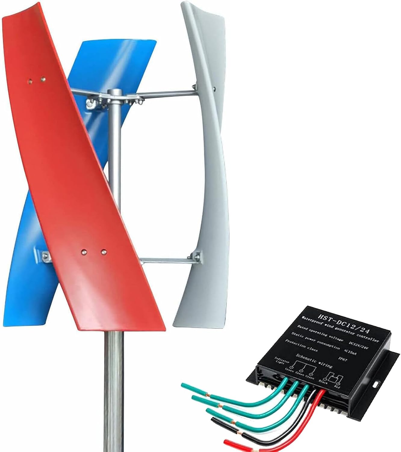 Wind Turbine Home Use Horizontal Generator Kits Blades with Controller to Charge Batteries Off Generator,3000W/5000W Vertical Wind Turbine Generator Kit, 12V/24V/48V with 3 Blades, Permanent