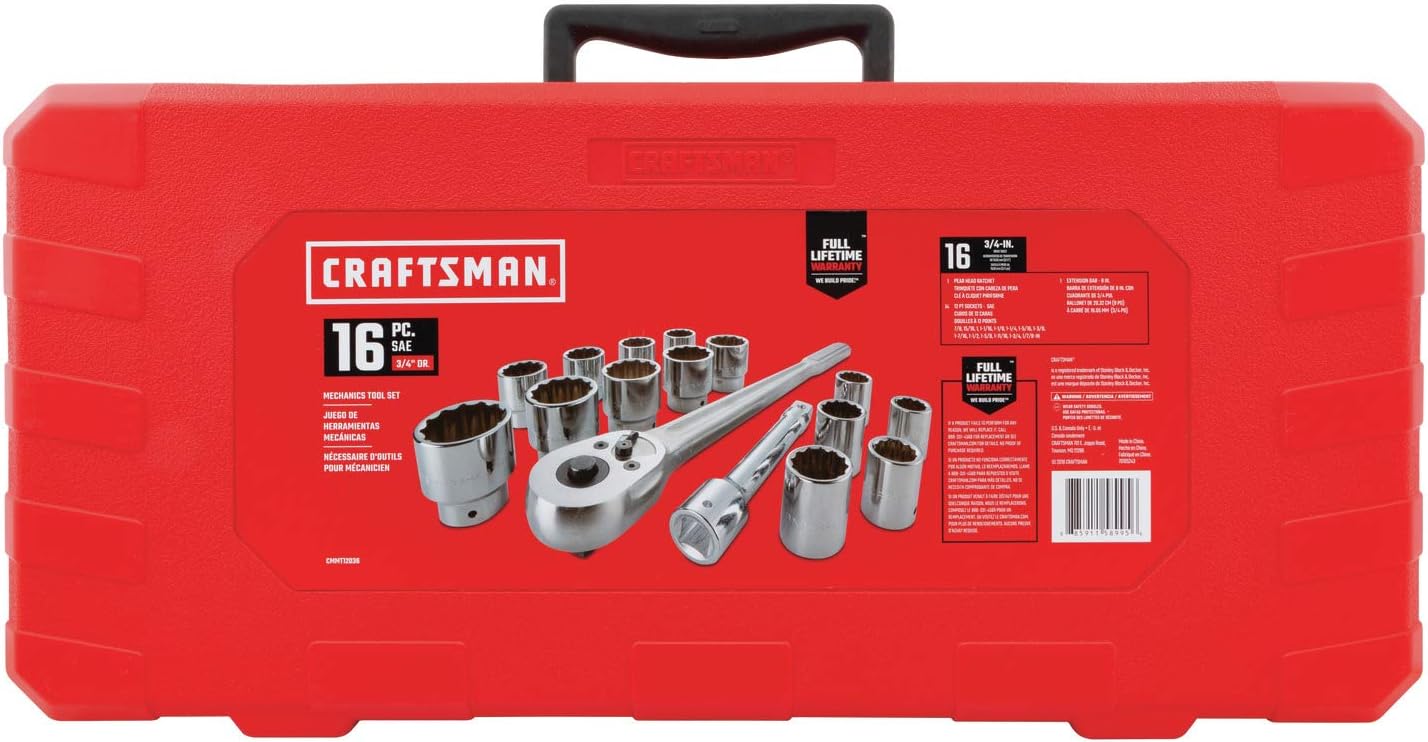 CRAFTSMAN Socket Set with 72-tooth Ratchet, 16 Piece, 3/4' Drive (CMMT12036)