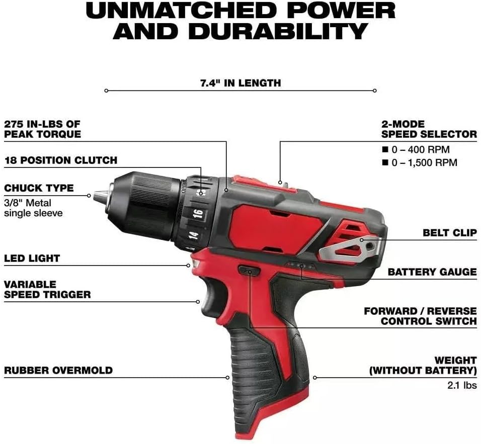 2494-22 for Milwaukee M12 12V Cordless Power Lithium-Ion 2-Tool Combo Kit 3/8' Drill/Driver ¼' Hex Impact Driver