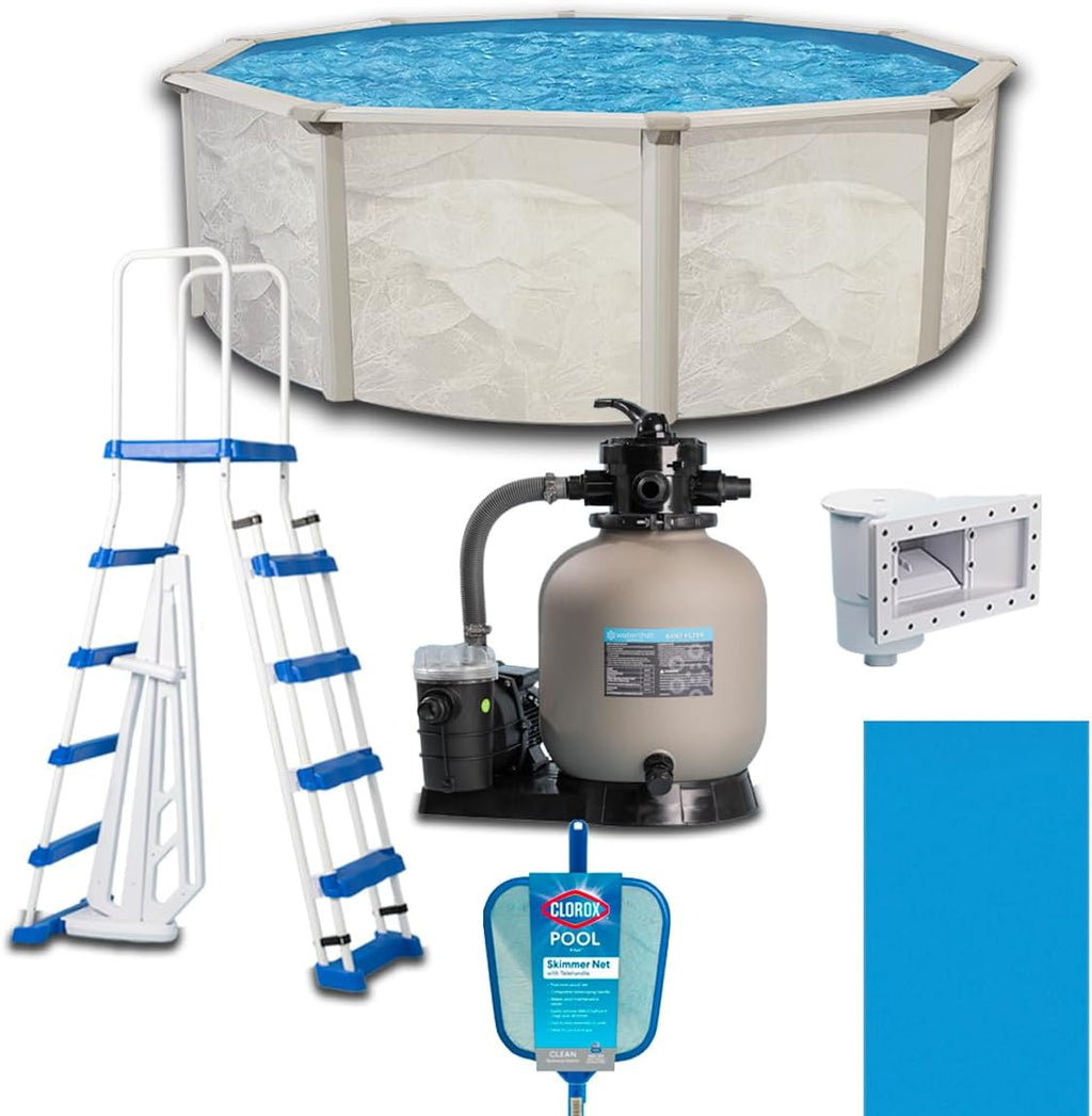 WaterThat Steel Frame Above-Ground Pool Kit, DIY Family Size Backyard Pool with Sand Filter Pump, Ladder, Liner, Skimmer, and Net (Boulder, 18' x 52')