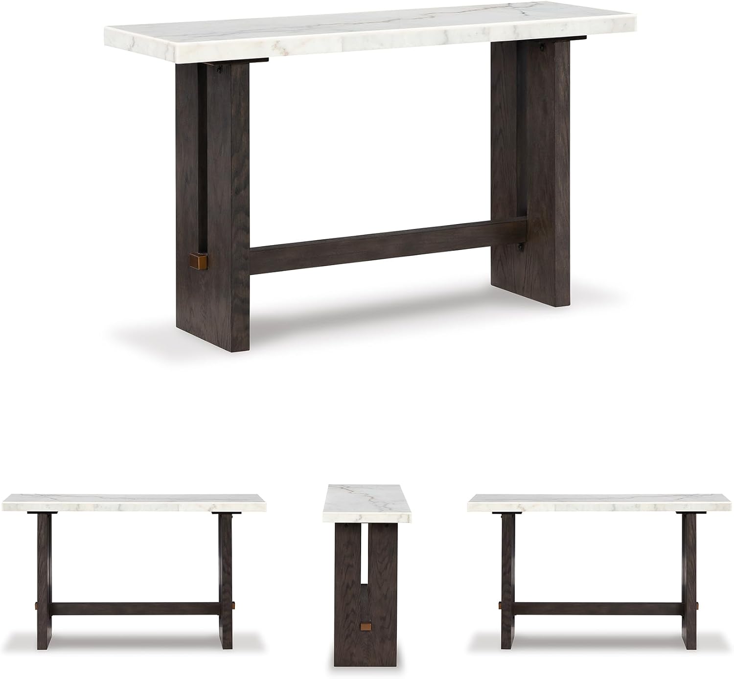 Signature Design by Ashley Burkhaus Traditional Rectangular Sofa Table with Marble Tabletop, Dark Brown & White