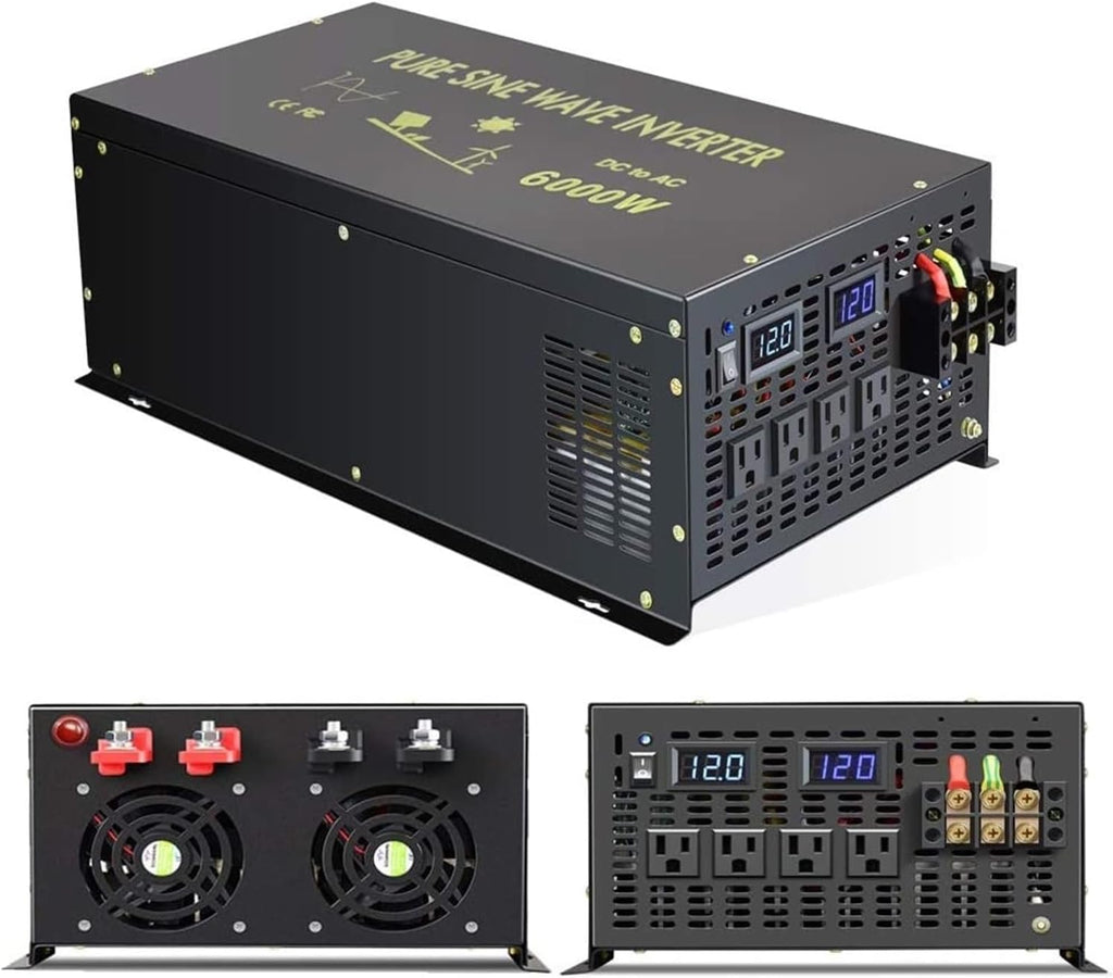 Pure Sine Wave Inverter 12V to 220V 6000W Solar Generator Inverter Power Bank DC to AC Converter 24V/48V to 120V/230/240V(36V,100V)