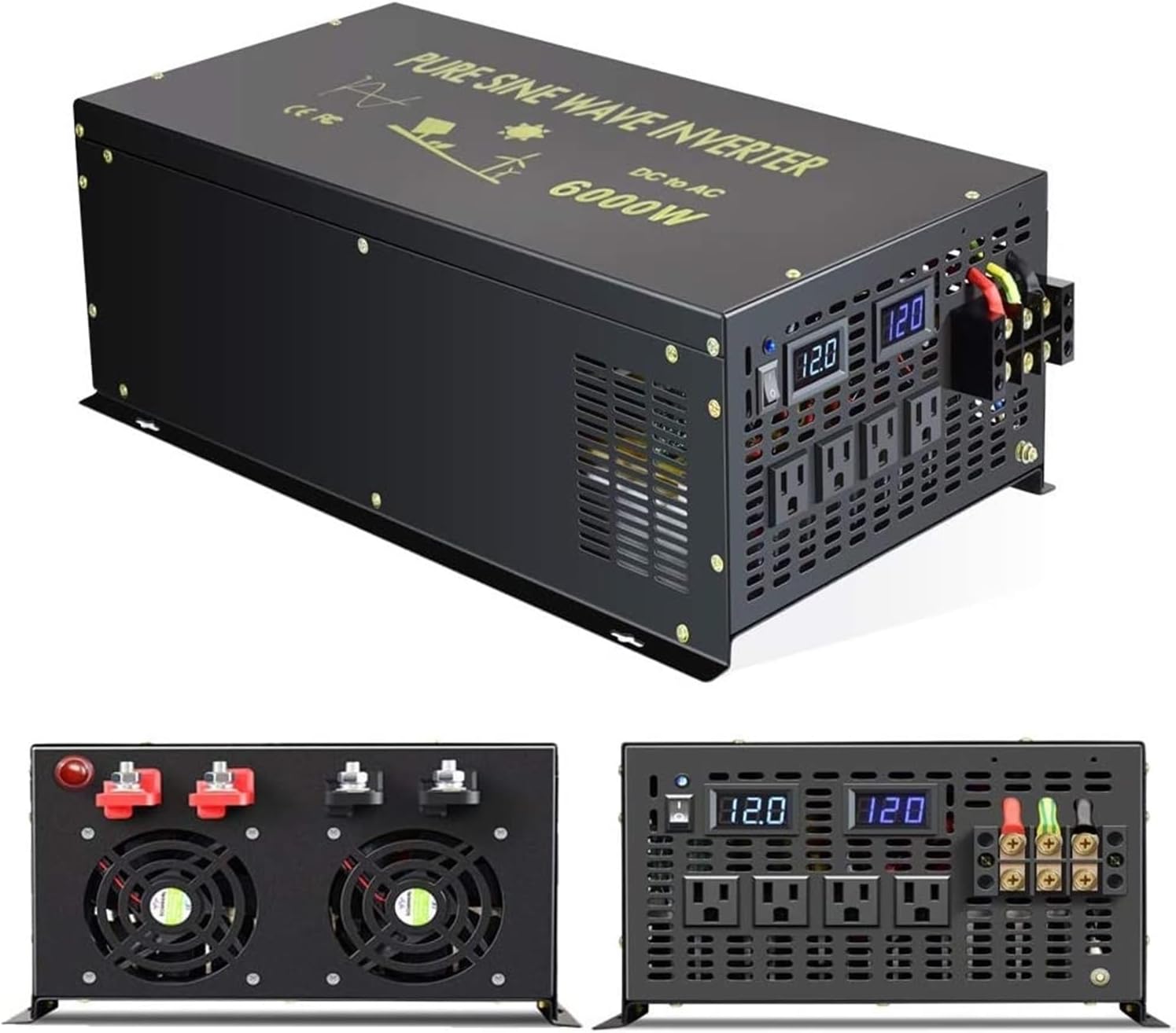 Pure Sine Wave Inverter 12V to 220V 6000W Solar Generator Inverter Power Bank DC to AC Converter 24V/48V to 120V/230/240V(36V,100V)