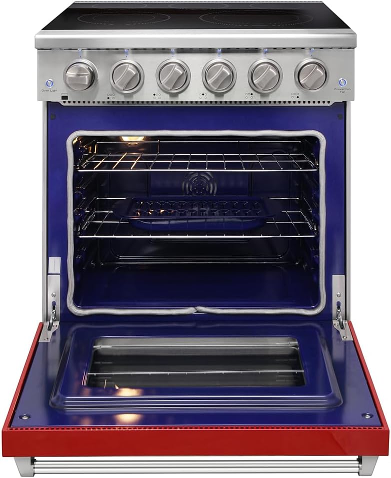 KOSTCH 30 inch Professional Electric Range with 5 Heating Elements Cooktop, 4.55 Cu. Ft. Convection Oven Capacity, Smooth Glass Top, in Stainless Steel, KOS-30RE06H (Red)