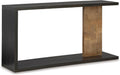 Signature Design by Ashley Camlett Contemporary Console Sofa Table with Shelf and Patchwork Patterned Support Post, Dark Brown & Light Brown