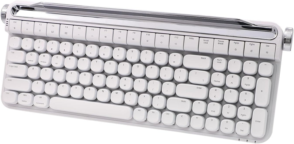 Retro Typewriter Mechanical Keyboard with Tablet Stand, 100 Keys LED Backlit, ABS+PBT Keycaps, Wired/Bluetooth, Blue Switch, Compatible with Windows/Mac/iOS/Android (White)