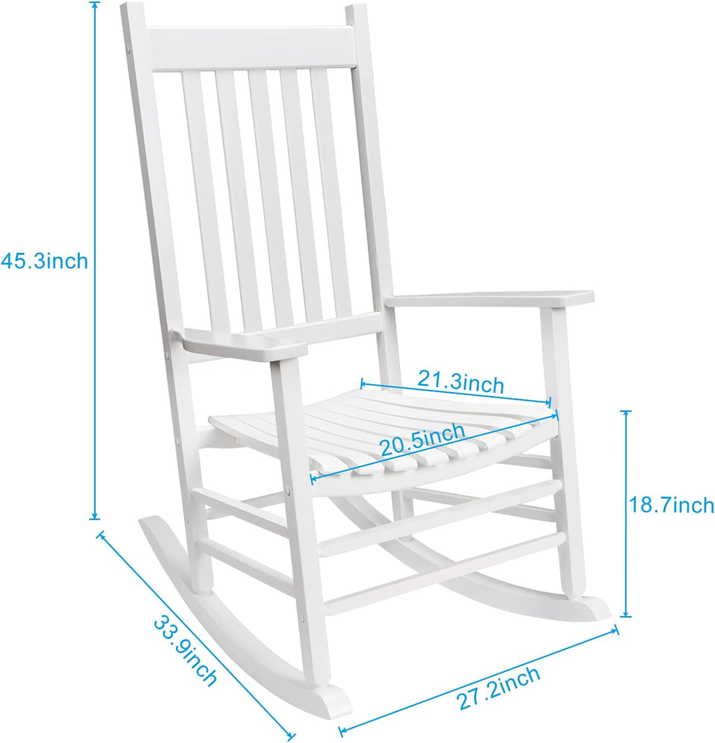 Rocking Chair Wooden Frame Chair Indoor and Outdoor Fade Resistant Rocker with 350lbs Weight Capacity All Weather Porch Rocker for Garden Lawn Balcony Backyard and Patio Porch (1, White)