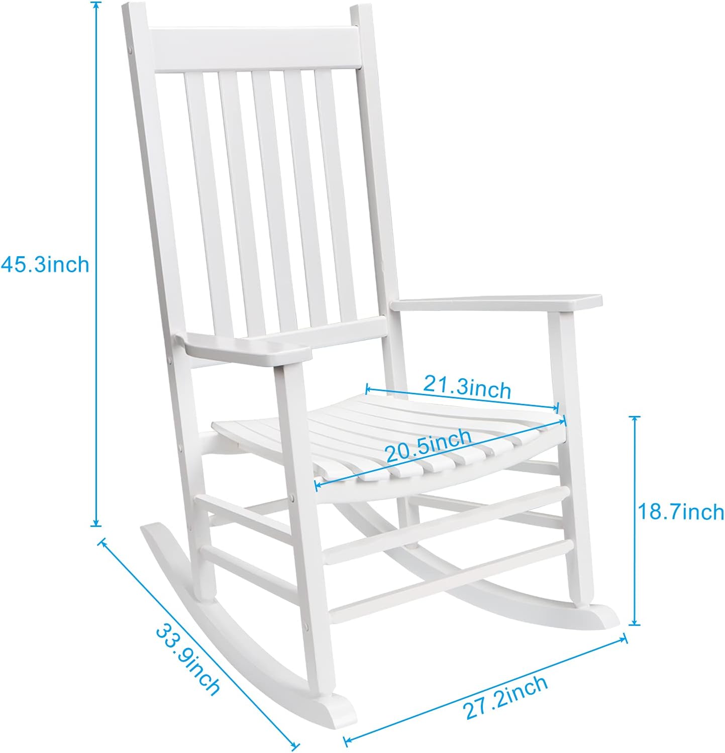 Rocking Chair Wooden Frame Chair Indoor and Outdoor Fade Resistant Rocker with 350lbs Weight Capacity All Weather Porch Rocker for Garden Lawn Balcony Backyard and Patio Porch (1, White)