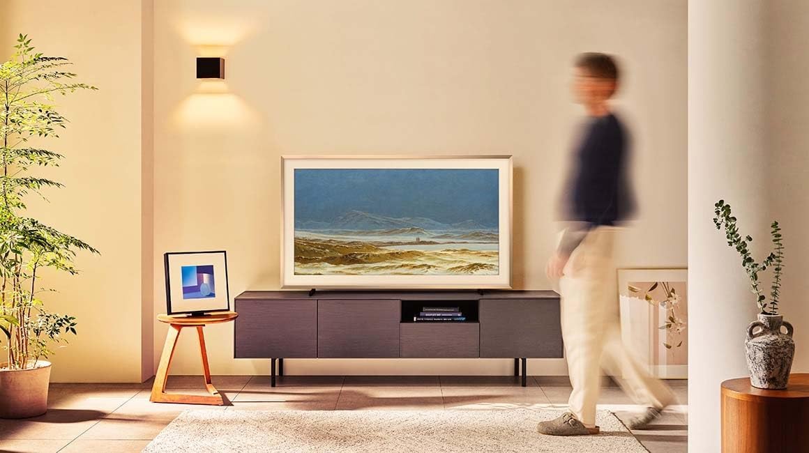Samsung QN75LS03DAFXZA 75 Inch The Frame 4K Smart Quantum HDR TV with a Samsung HW-LS60D 2.0 Channel Photo Frame Speaker Pair (2024)