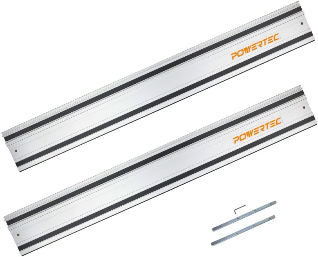 POWERTEC 110' Track Saw Guide Rail Kit for Makita and Festool, Includes 2PK 55' Guide Rails, 2PK Guide Rail Connectors, and 2PK 7' Track Saw Clamps (72057)