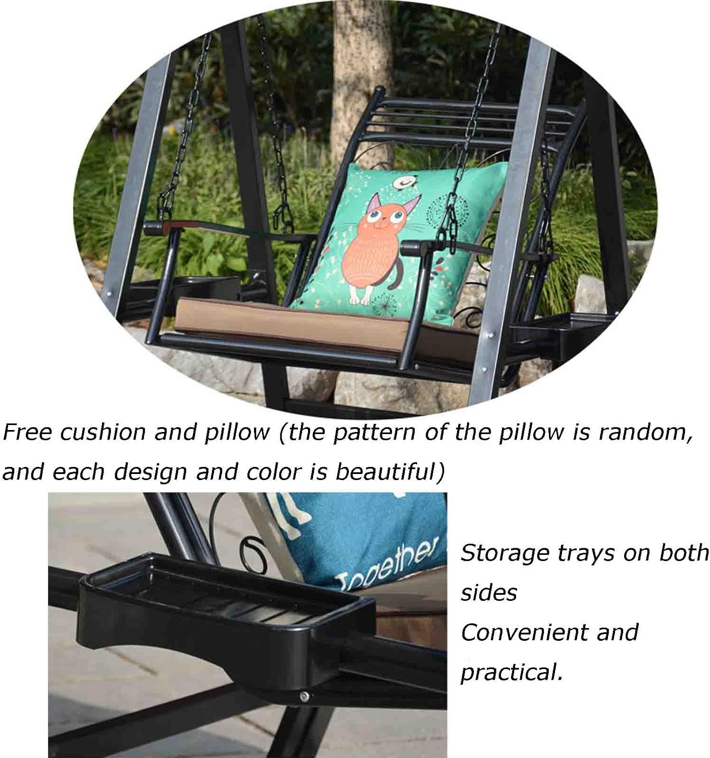 Balcony Hanging Basket Hanging Chair, Outdoor Single Wrought Iron Swing Chair, Indoor Adult Rocking Chair, Goos Gifts (Black)