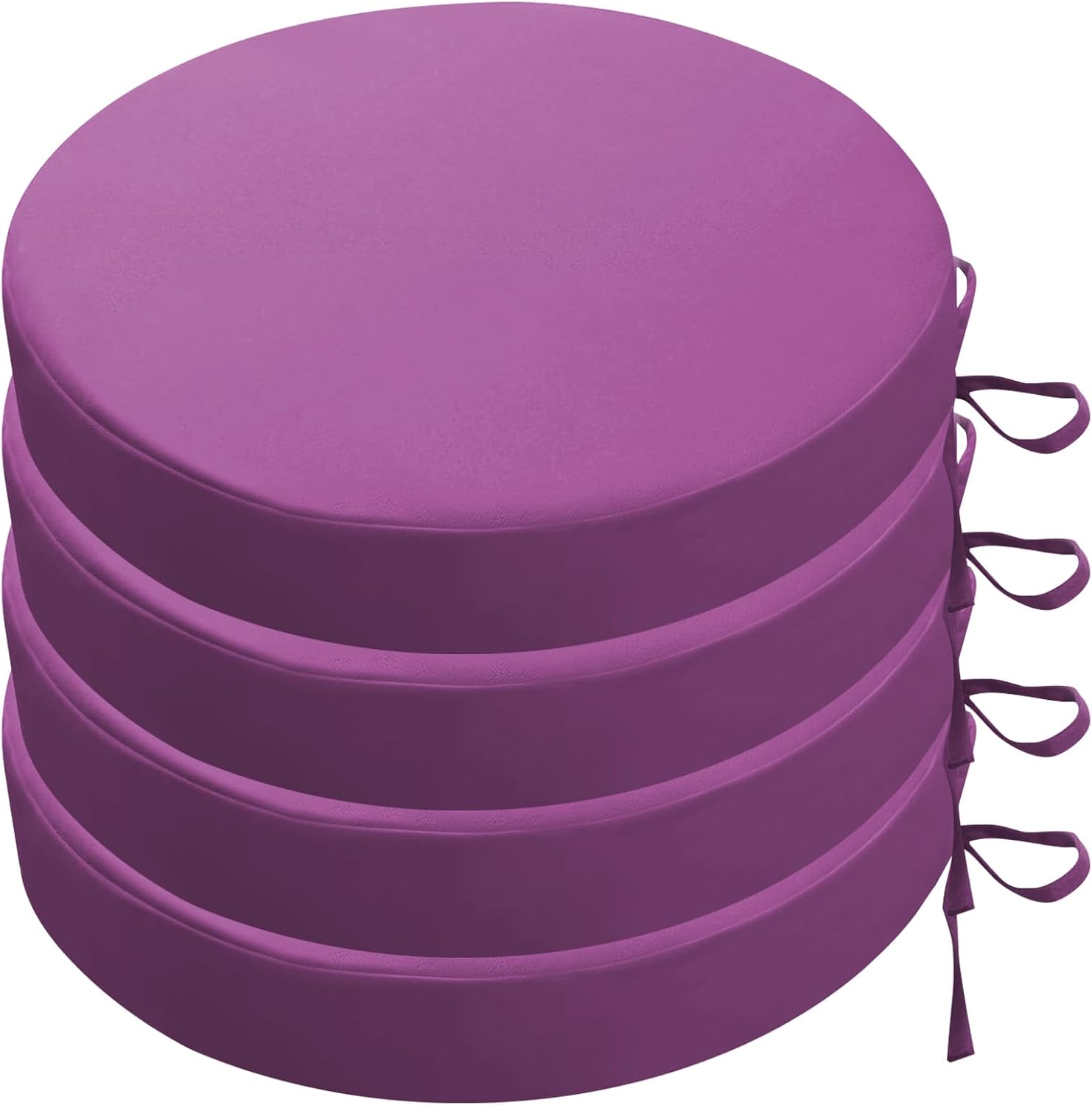 SK Studio Round Outdoor Chair Cushions for Patio Furniture, Set of 4 Waterproof Patio Chair Cushion with Adjustable Ties for Garden Sofa Couch, Purple, 19'x19'x3'