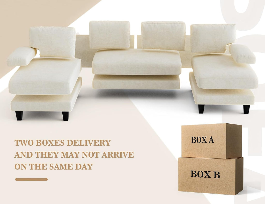 Txtin's U Shaped Sectional Couches for Living Room, 111 Inch Modular Sofa with Double Chaise, Large Lounge Couch for Apartment, Warm White