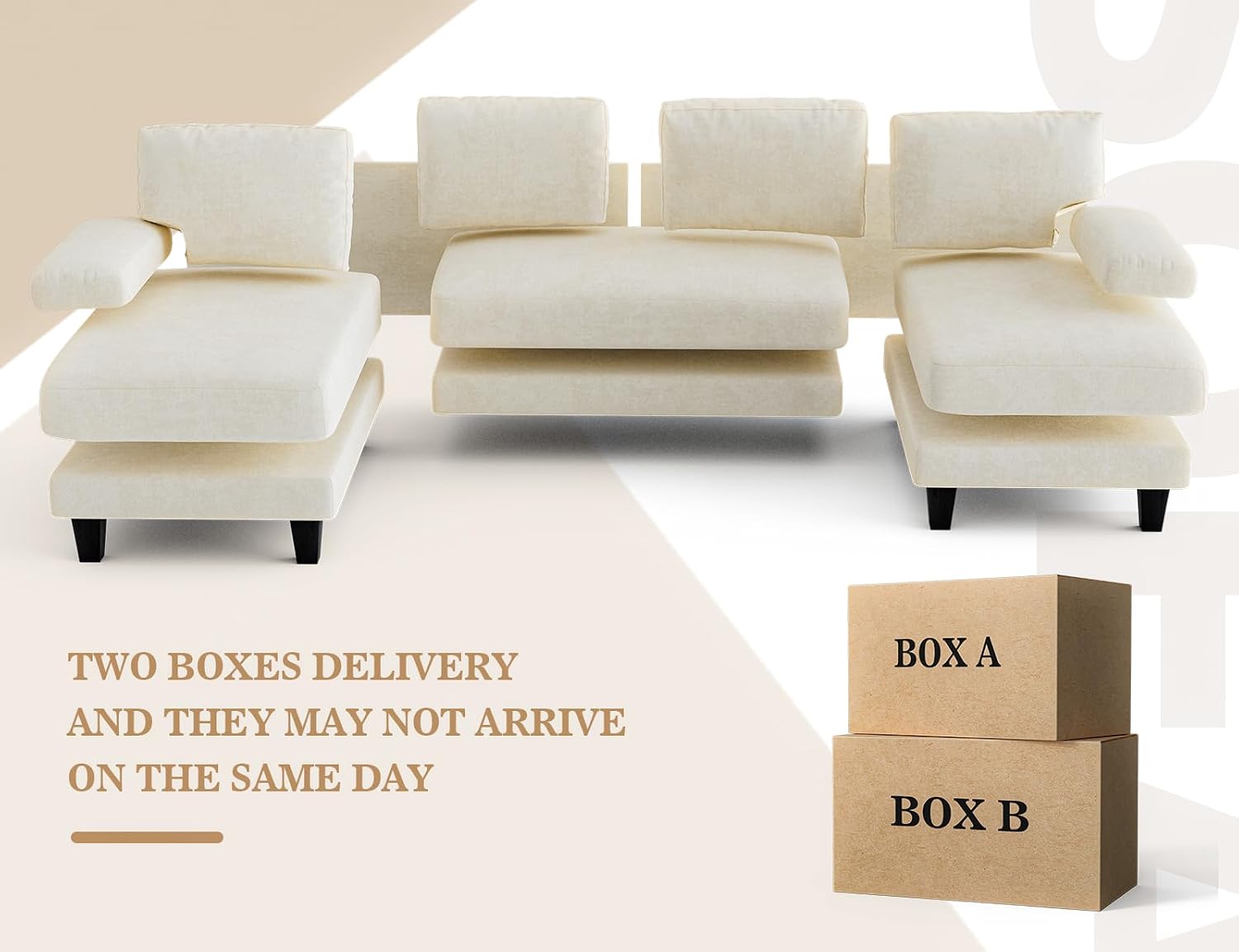 Txtin's U Shaped Sectional Couches for Living Room, 111 Inch Modular Sofa with Double Chaise, Large Lounge Couch for Apartment, Warm White