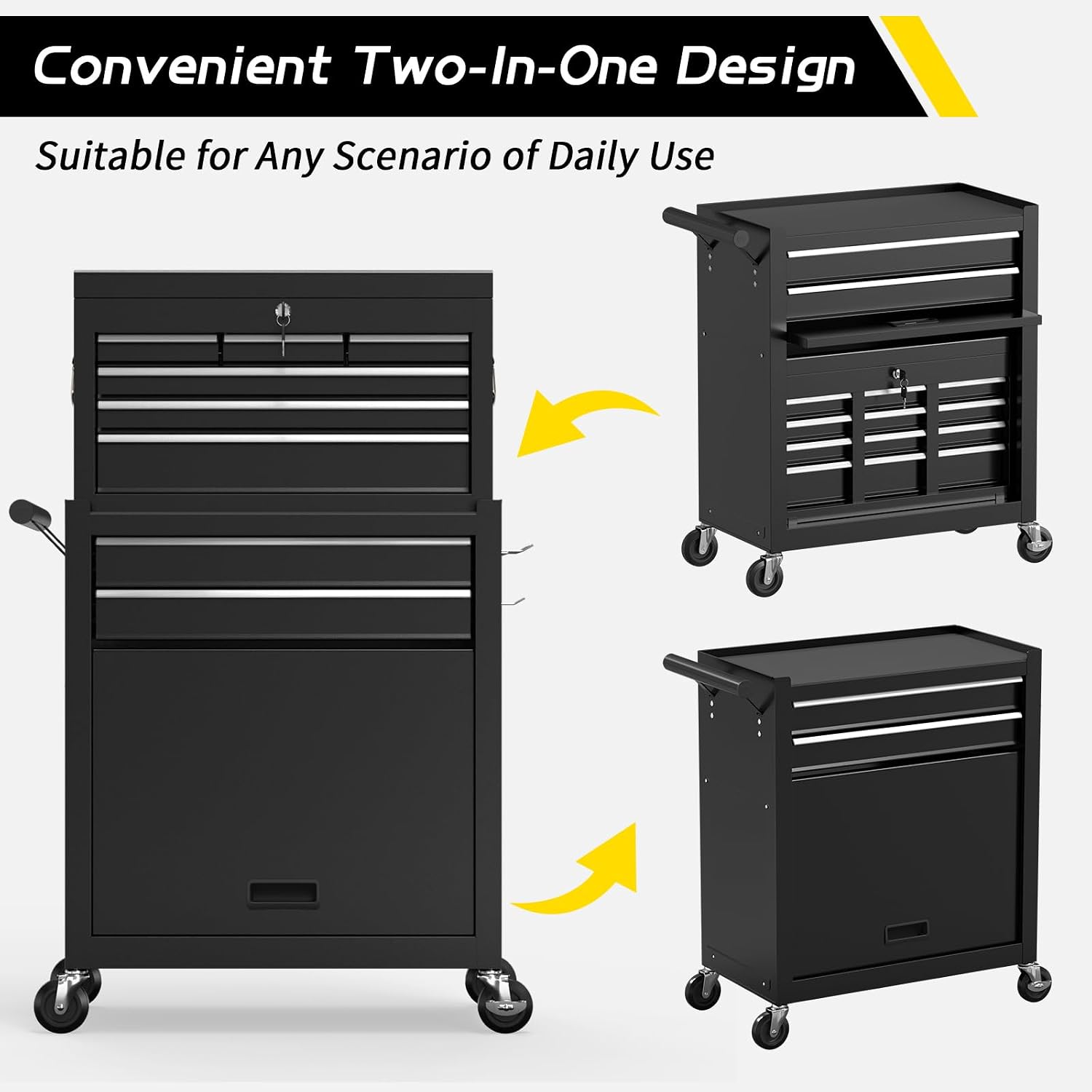 On Shine 8 Drawer Rolling Tool Chest, Large Capacity Rolling Tool Box with Wheels, Locking Mechanical Tool Chest, Portable Tool Box with Sliding Drawers for Garage Workshop and Tool Room (Black)
