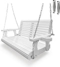 Wooden Porch Swing 2-Seater, Bench Swing with Cupholders, Hanging Chains and 7mm Springs, Heavy Duty 800 LBS, for Outdoor Patio Garden, Pure White, 4 FT Extra Large