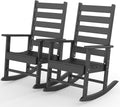 GREENVINES Outdoor-Rocking-Chairs-Set-of-2 | HDPE Plastic | Patio Rockers | Porch Rocker Chair | Shaker | Oversized | High Ladder Back | Big & Tall | PentaLuxe | Black