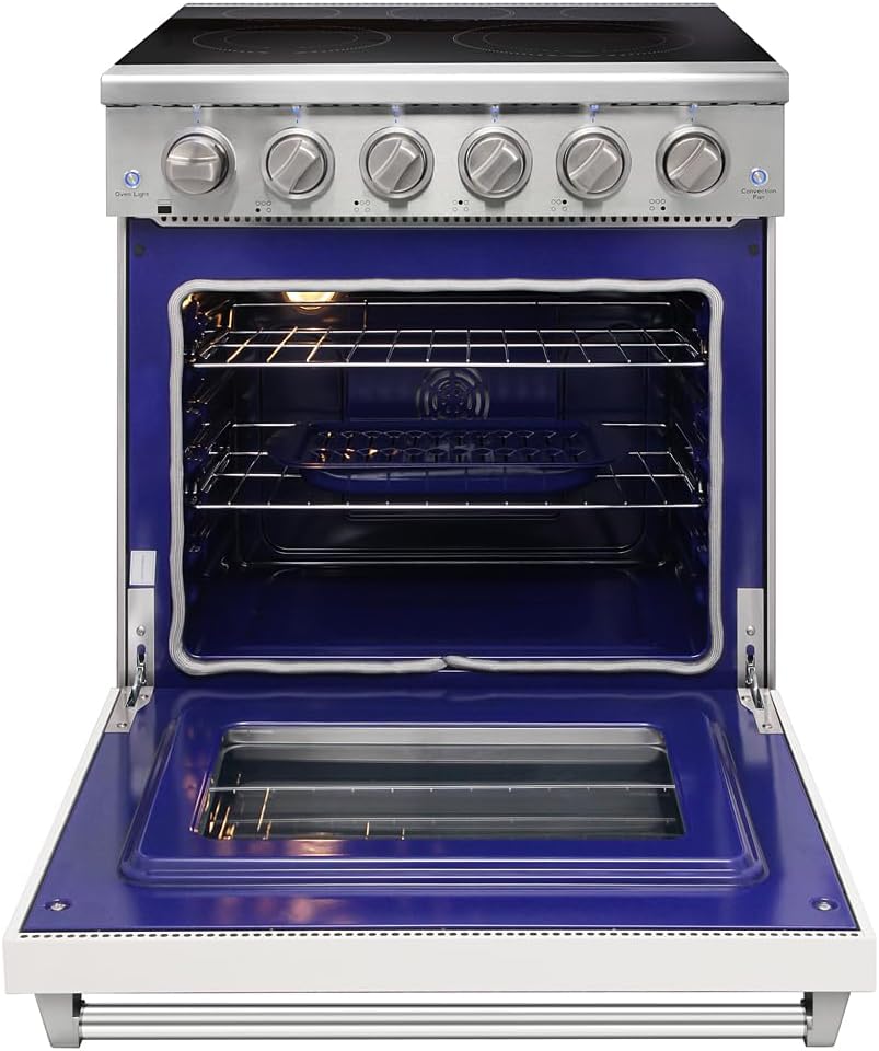 KOSTCH 30 inch Professional Electric Range with 5 Heating Elements Cooktop, 4.55 Cu. Ft. Convection Oven Capacity, Smooth Glass Top, in Stainless Steel, KOS-30RE06H (White)
