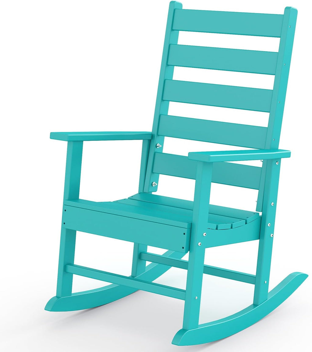 GREENVINES Outdoor-Rocking-Chair | HDPE Plastic | Patio Rockers | Porch Rocker Chairs | Shaker | Oversized | High Ladder Back | Big & Tall | PentaLuxe |Aqua